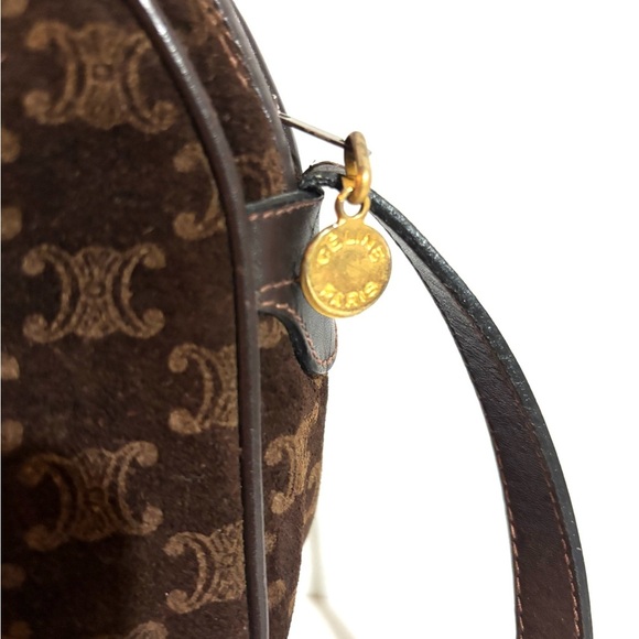 Celine vintage  signature print Chic brown suede  & leather  Crossbody Bag - Picture 5 of 11